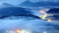 Landscapes blue hills City Lights mist