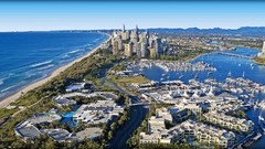 Landscapes blue ocean hills Green Skyscrapers Australia sunny 