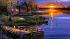 Landscapes Boats paintings lakes drawings skies
