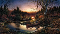 Landscapes Boats paintings streams