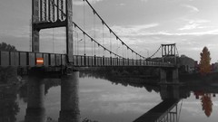 Landscapes Bridges monochrome rivers suspension bridge ponds 