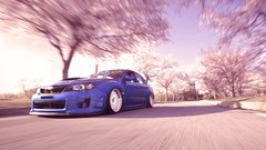 Landscapes cars sunlight cherry blossoms Subaru Impreza WRC 