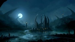 Landscapes Castles nighttime water body fantasy art
