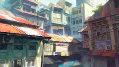 Landscapes clouds Anime window drawings cities digital art