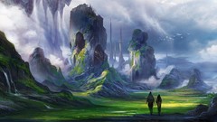 Landscapes clouds Birds artwork digital art plains