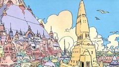 Landscapes clouds Birds cities artwork traditional art moebius 