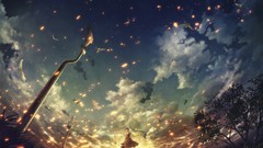 Landscapes clouds Birds dress long hair anime girls twintails 