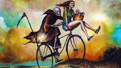 Landscapes clouds death woman Bicycles legs skeletons brunettes 