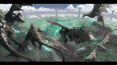 Landscapes clouds Dragons Pillars rivers vehicles skies scenic 