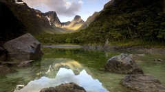 Landscapes clouds New Zealand peak