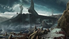 Landscapes clouds rocks buildings halo reach concept art 
