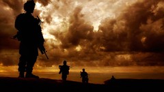 Landscapes clouds soldiers silhouettes
