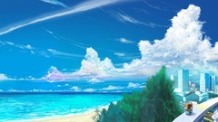 Landscapes clouds summer Anime hats cities anime girls flower 