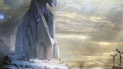 Landscapes clouds sunlight science fiction fan art halo artwork 