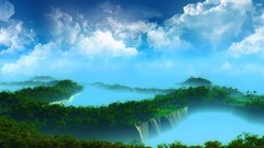 Landscapes clouds waterfalls mist forests skyscapes