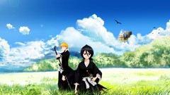 Landscapes clouds weapons Birds Katana Manga anime girls bleach 