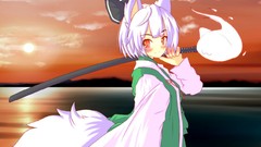 Landscapes clouds weapons Katana ghosts white hair Swords bows 