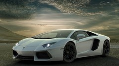 Landscapes clouds white cars vehicles Lamborghini-Aventador 