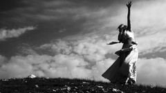 Landscapes clouds woman grayscale