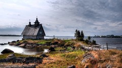 Landscapes coast horizon houses churches blue skies scenic