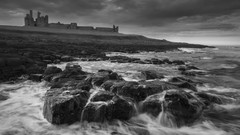 Landscapes coast rocks grayscale