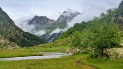 Landscapes creek nature Mountains clouds rivers