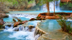 Landscapes creek nature Trees water Green Utah waterfalls 