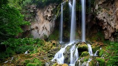 Landscapes creek nature Trees water hills foliage moss 