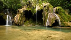 Landscapes creek nature Trees water summer dark Green moss 