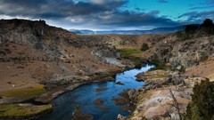 Landscapes creek nature water Mountains clouds morning silent