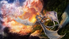 Landscapes Dragons fight paintings skies battles artwork 