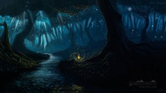 Landscapes dusk deer moonlight Camp rivers forests artwork 