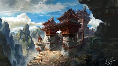 Landscapes fantasy Mountains clouds Asia artwork fantasy art