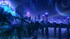 Landscapes fantasy night magic purple Castles fantasy art