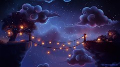 Landscapes fantasy Stars clouds passage lanterns artwork 