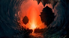 Landscapes fire paintings underworld science fiction concept 