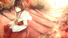 Landscapes Flowers blue eyes brunettes hakurei reimu touhou 