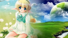 Landscapes Flowers grass moon Anime blondes anime girls blue 