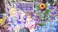 Landscapes Flowers grass plain dress happy blondes multicolor 