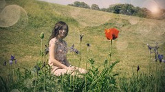 Landscapes Flowers grass woman bokeh brunettes