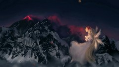 Landscapes Flowers nature snow winter night Mountains dark moon 