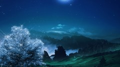 Landscapes Flowers nature Trees moon white flowers