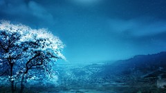 Landscapes Flowers nature Trees moon white flowers