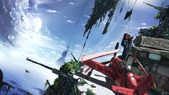 Landscapes fly water clouds ocean weapons Anime skies cannons 