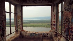 Landscapes fog abandoned houses