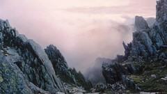 Landscapes fog grass Mountains clouds rocks