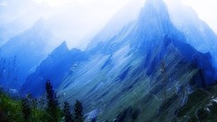 Landscapes fog grass snow Mountains Plants switzerland
