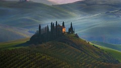 Landscapes fog hills morning view