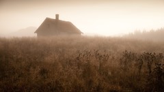 Landscapes fog houses mist
