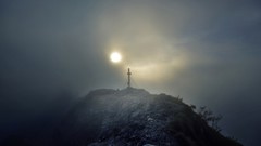 Landscapes fog Mountains cross mist sunlight